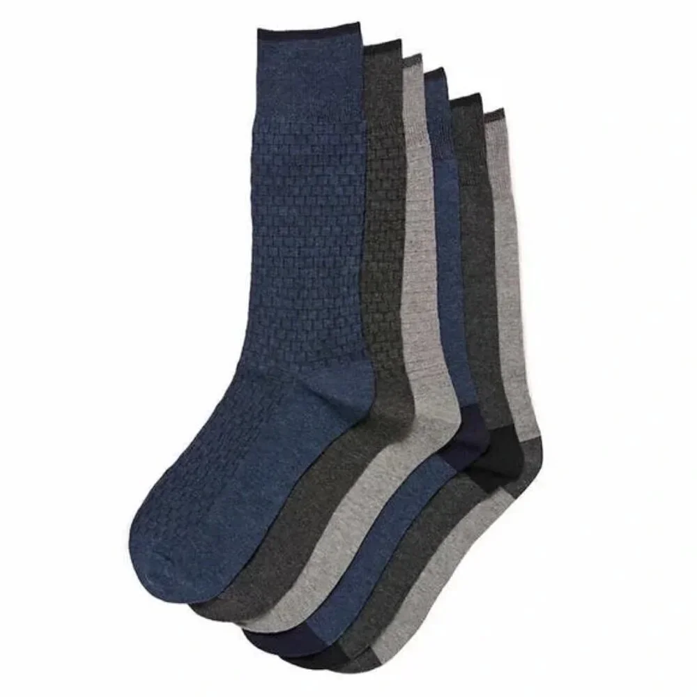 NWT - 6-pair Cole Haan Men's Dress Sock (2) Blue, (2) Dark Gray, (2) Light Gray